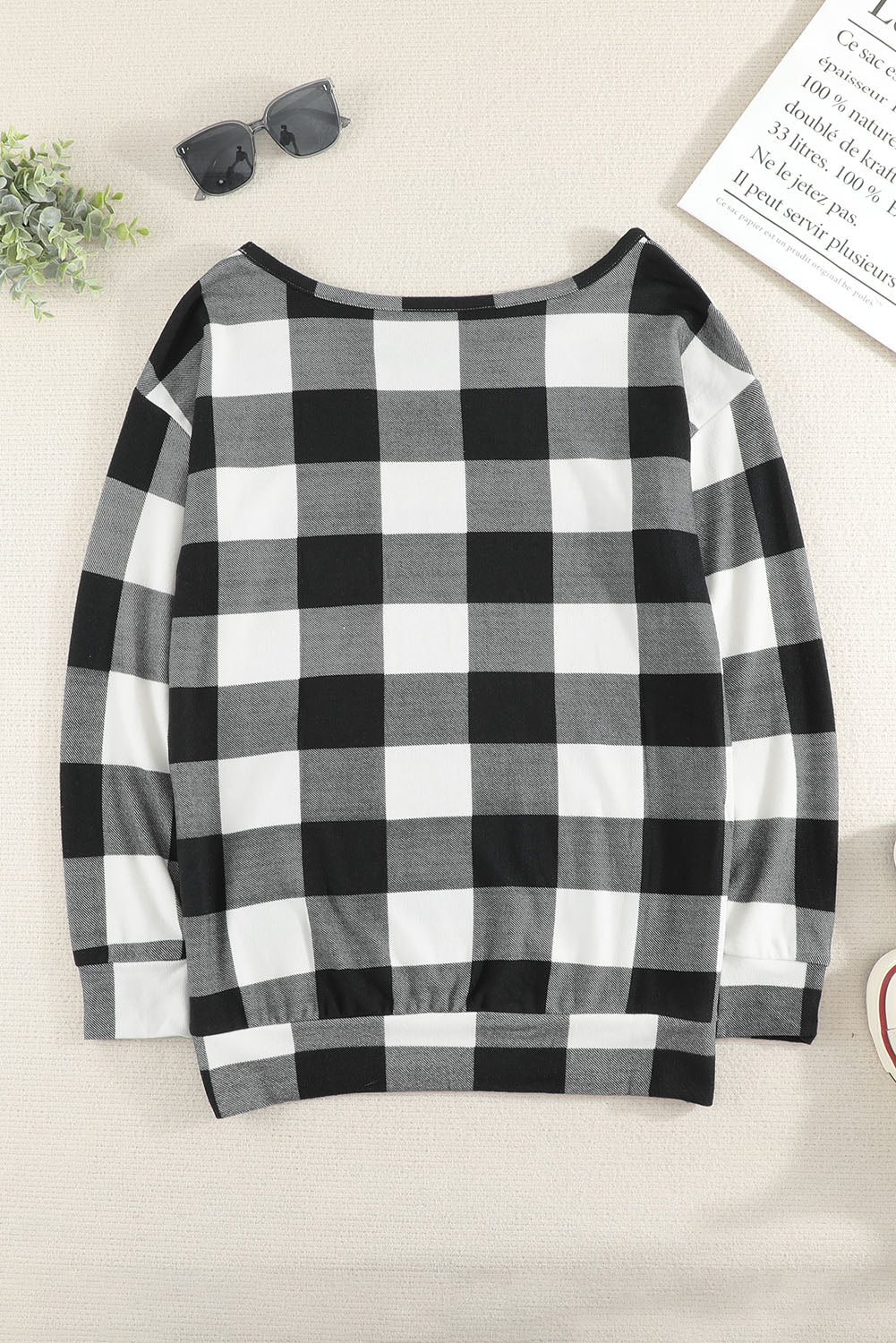 Plaid Long Sleeve Tunic Sweatshirt