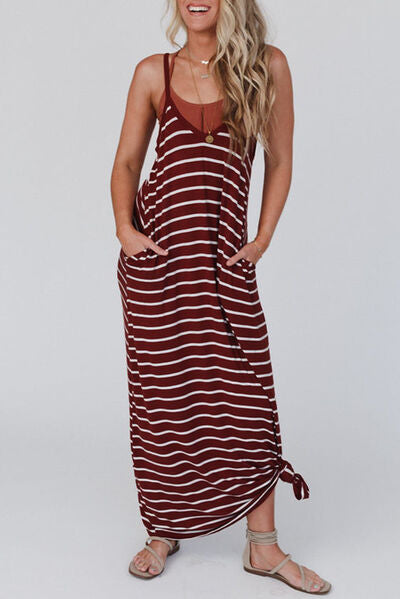 Pocketed Striped Scoop Neck Maxi Cami Dress