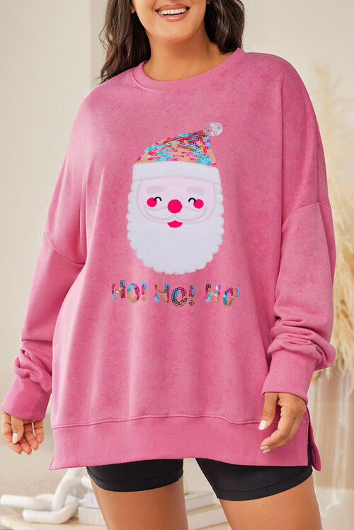 Plus Size Santa Sequin Round Neck Sweatshirt