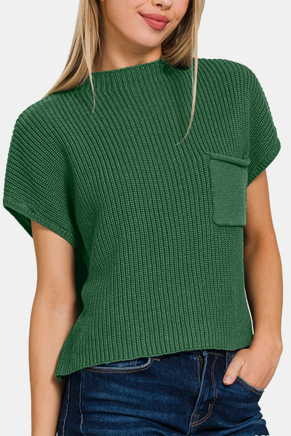 Zenana Mock Neck Short Sleeve Cropped Sweater