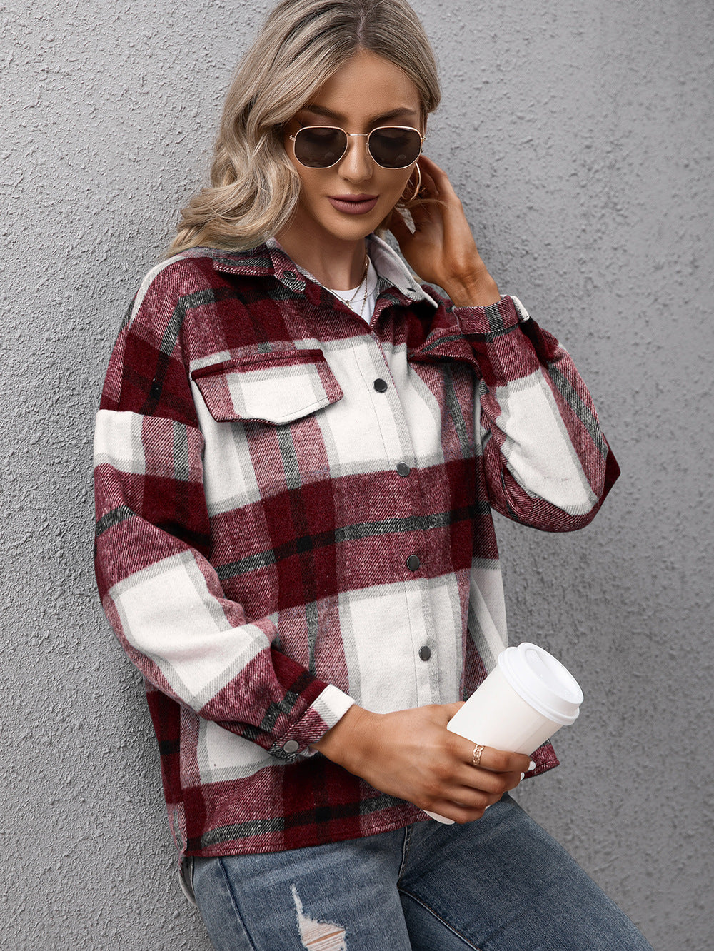 Plaid Long Sleeve Shirt Jacket